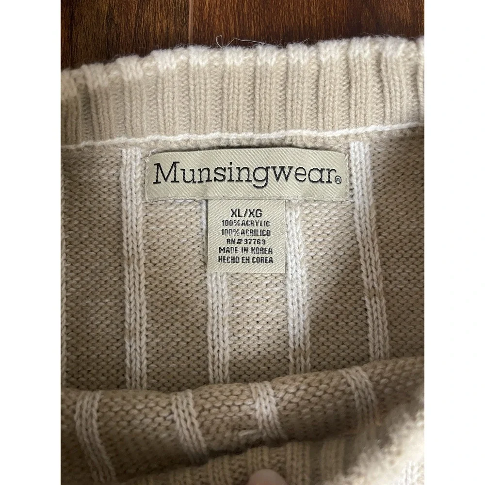 Vintage Munsingwear Sweater Mens Size XL‎  Beige Blue 90's Y2K Cable Knit Crew